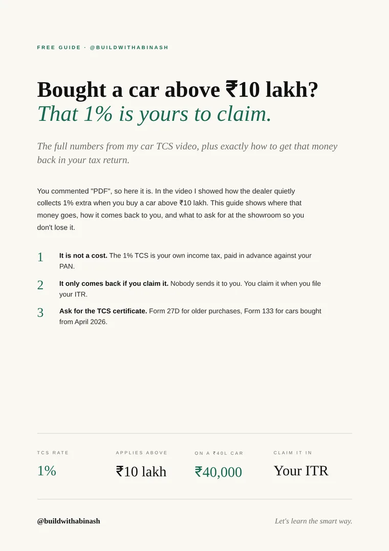 First page of the Bought a car above ₹10 lakh? That 1% is yours to claim. guide