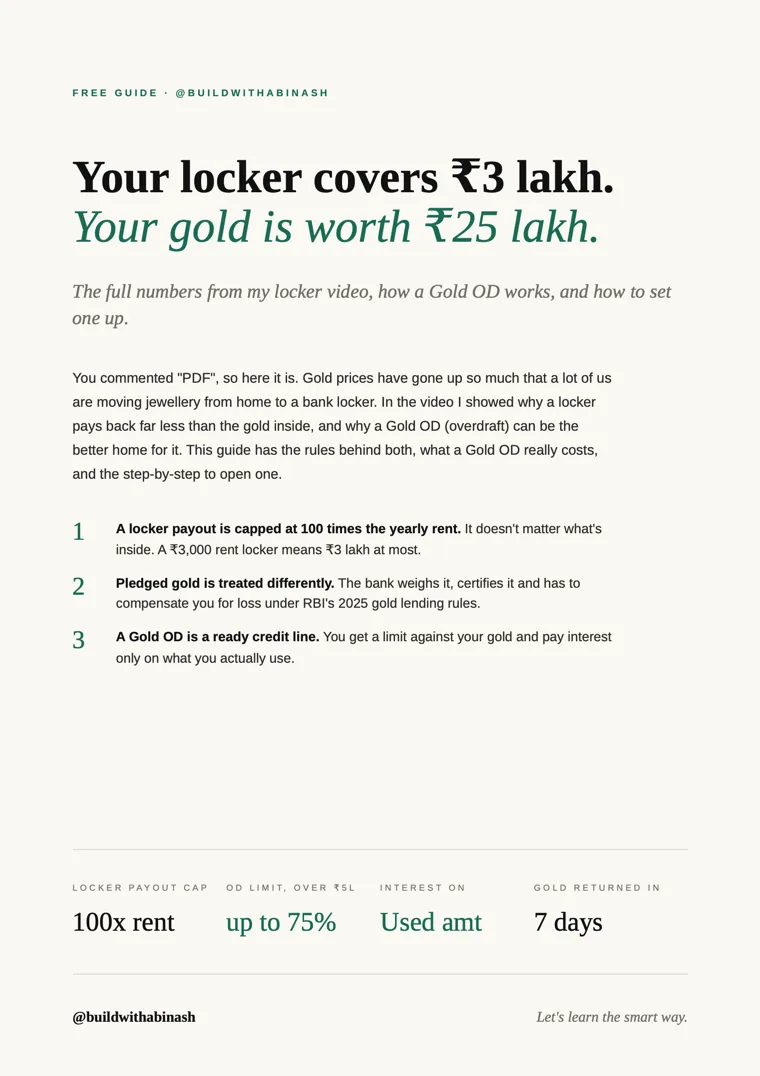 First page of the Your locker covers ₹3 lakh. Your gold is worth ₹25 lakh. guide