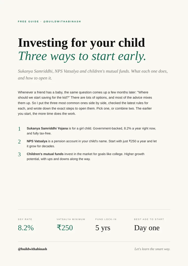 First page of the Three ways to start investing for your child. guide